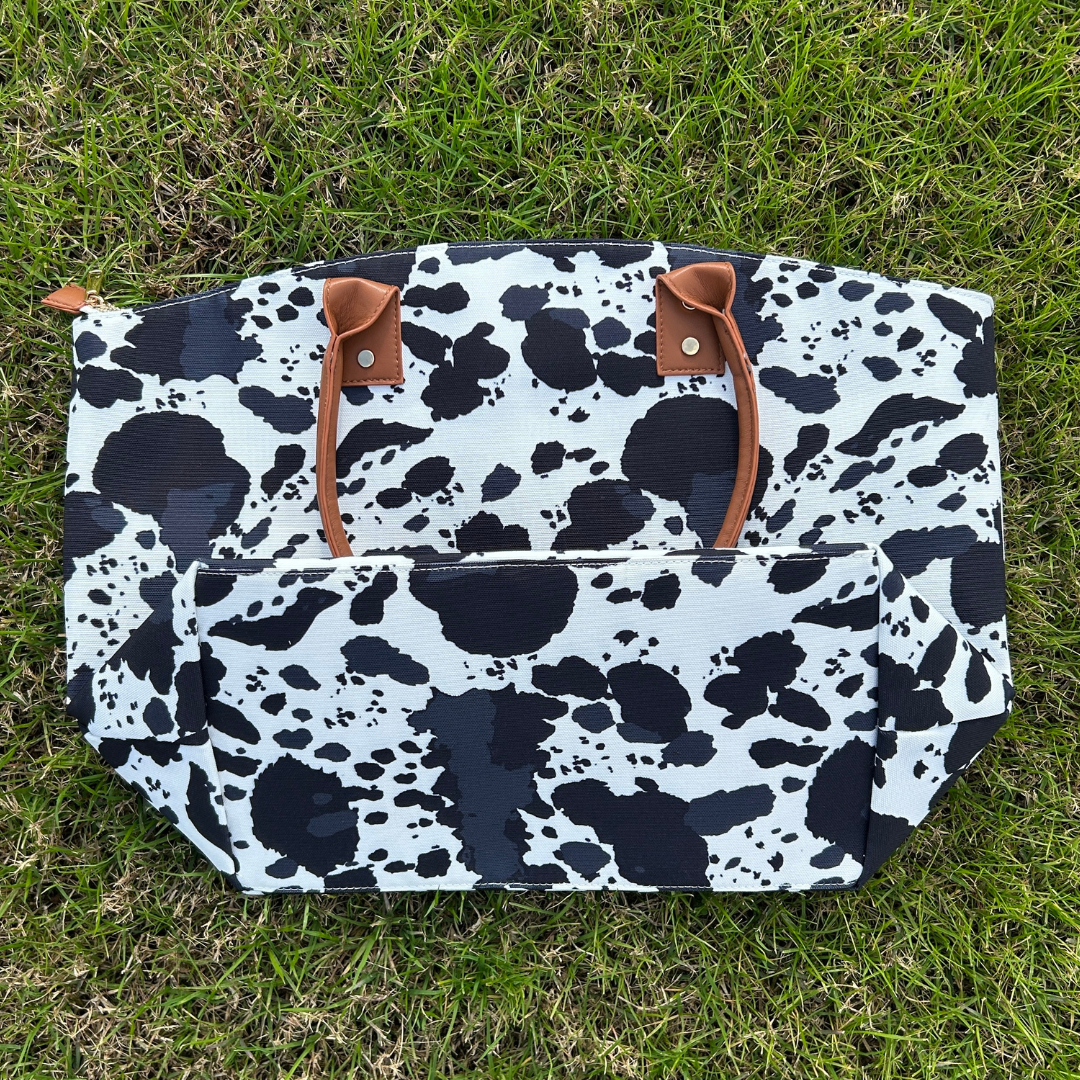 Black Cow Print Tote Bag