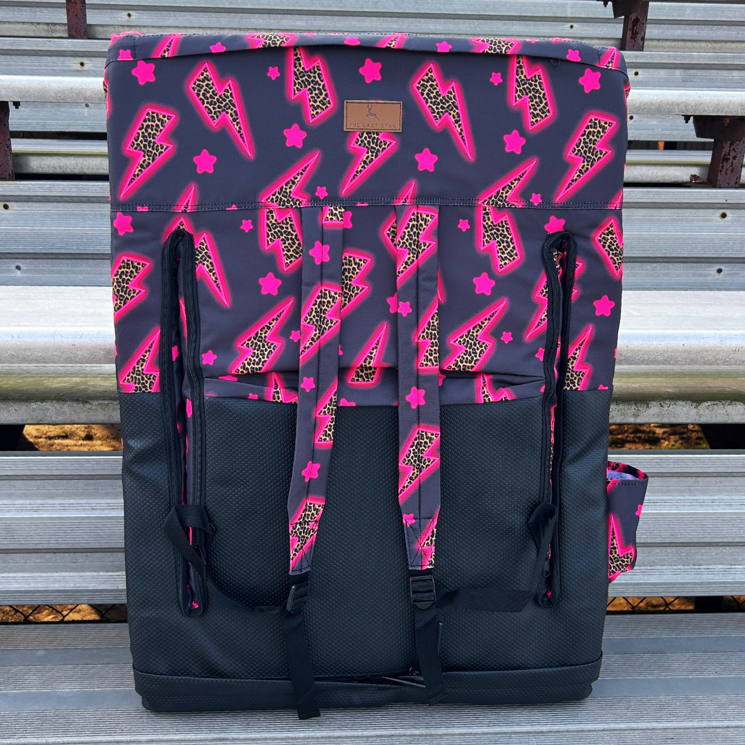 Pink Leopard Lightning Bolts 23" Stadium Seat with Armrests