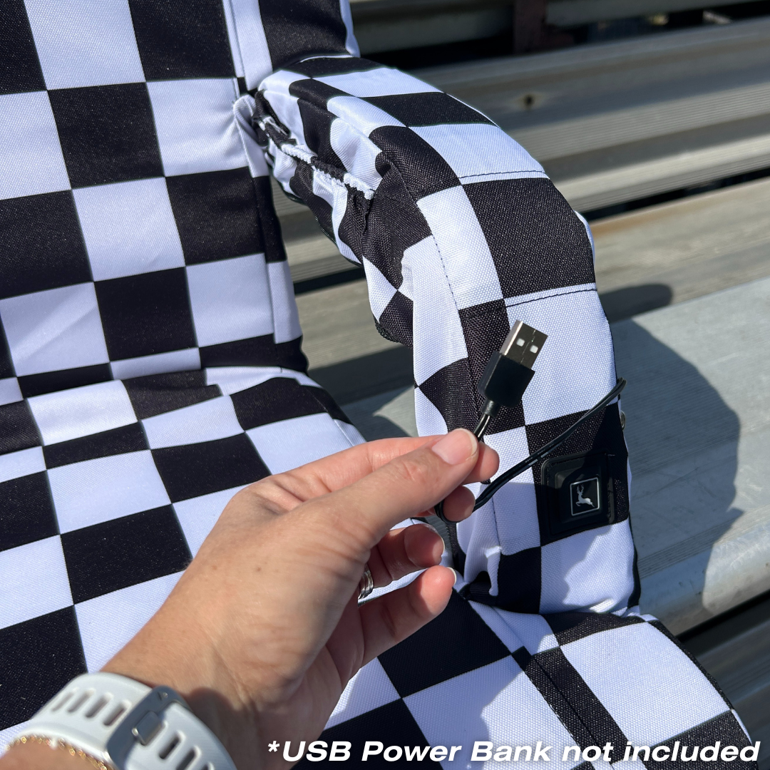 Heated Black and White Checkerboard 23" Stadium Seat with Armrests
