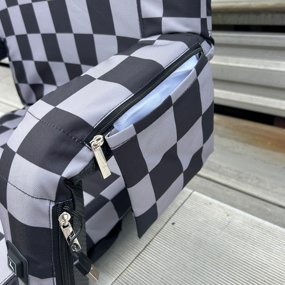 Heated Grey Checkerboard 23" Wide Stadium Seat with Armrests