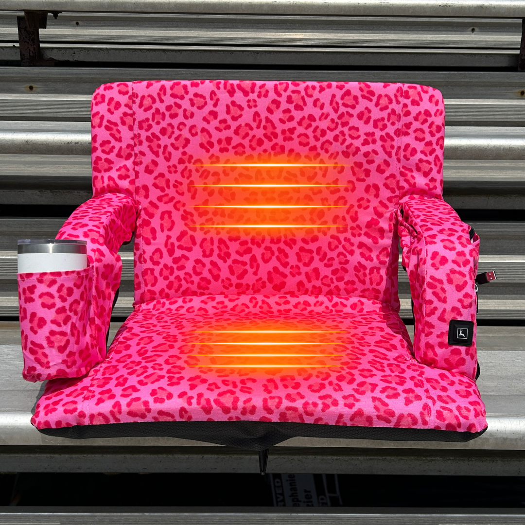 Heated Pink Leopard 23" Stadium Seat with Armrests