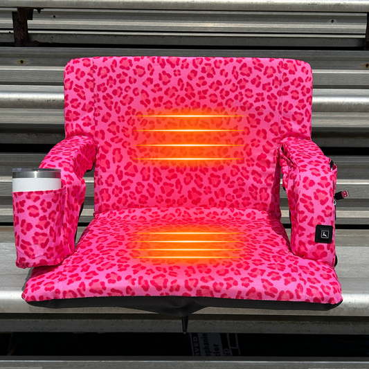 Heated Pink Leopard 23" Stadium Seat with Armrests