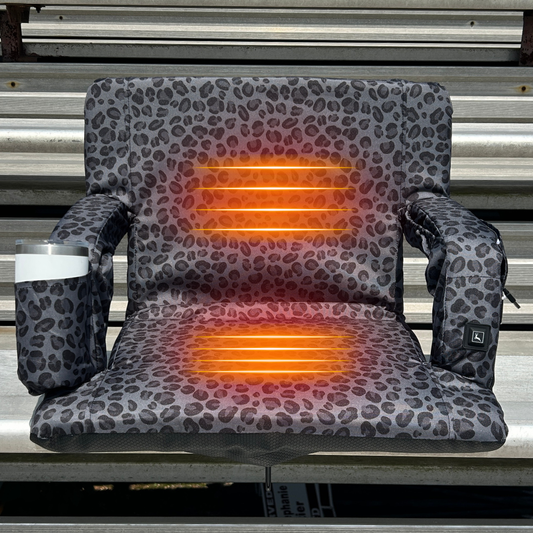 Heated Black Leopard 23" Stadium Seat with Armrests