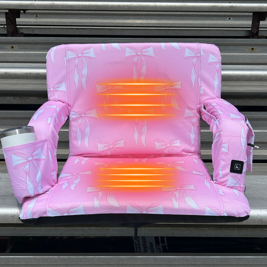 Heated Pink Bows 23" Stadium Seat with Armrests