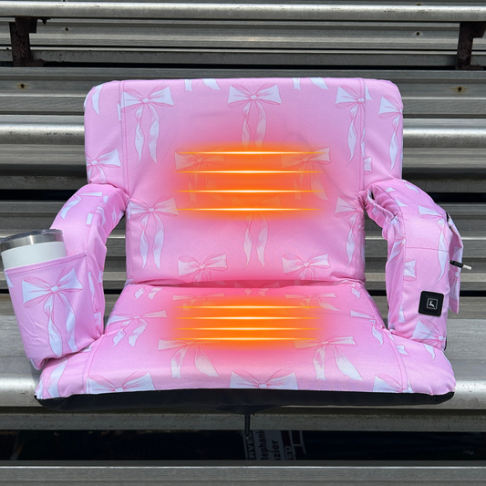 Heated Pink Bows 23" Stadium Seat with Armrests
