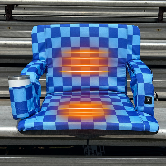 Heated Blue Checkerboard 23" Stadium Seat with Armrests