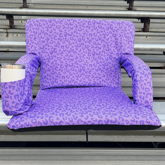 Purple Leopard 23" Stadium Seat with Armrests