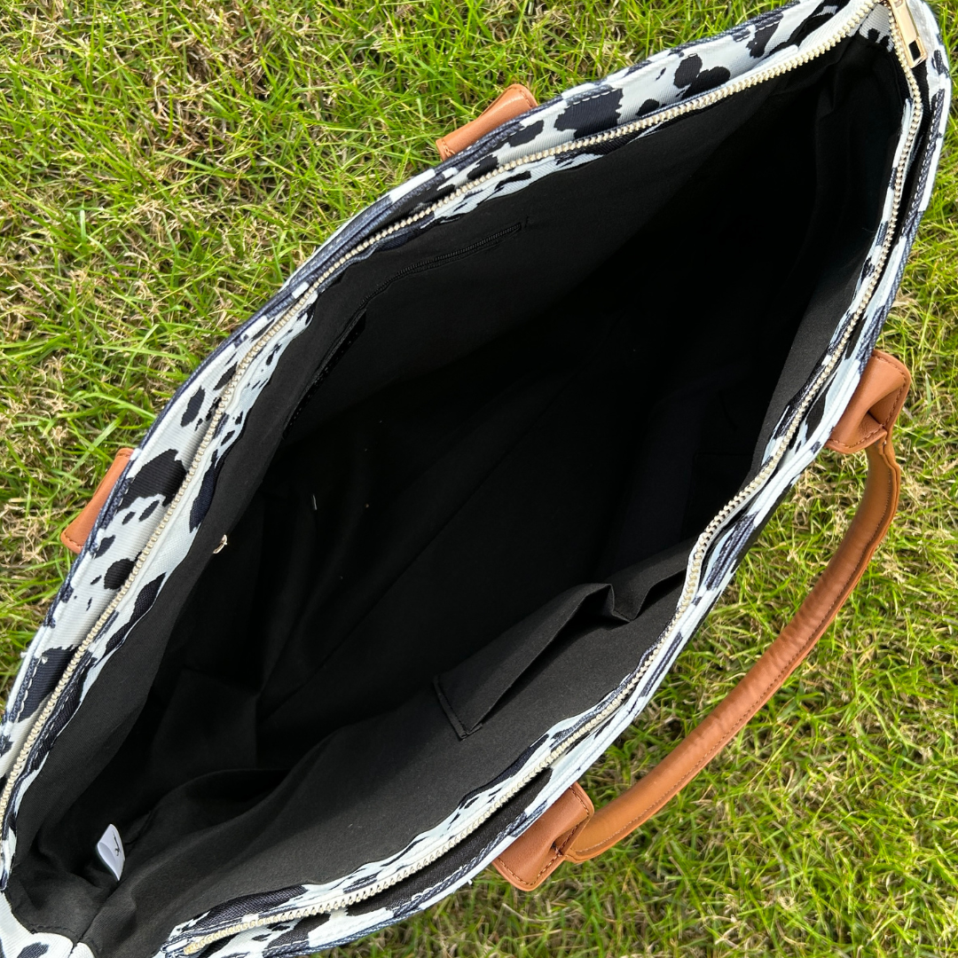 Black Cow Print Tote Bag