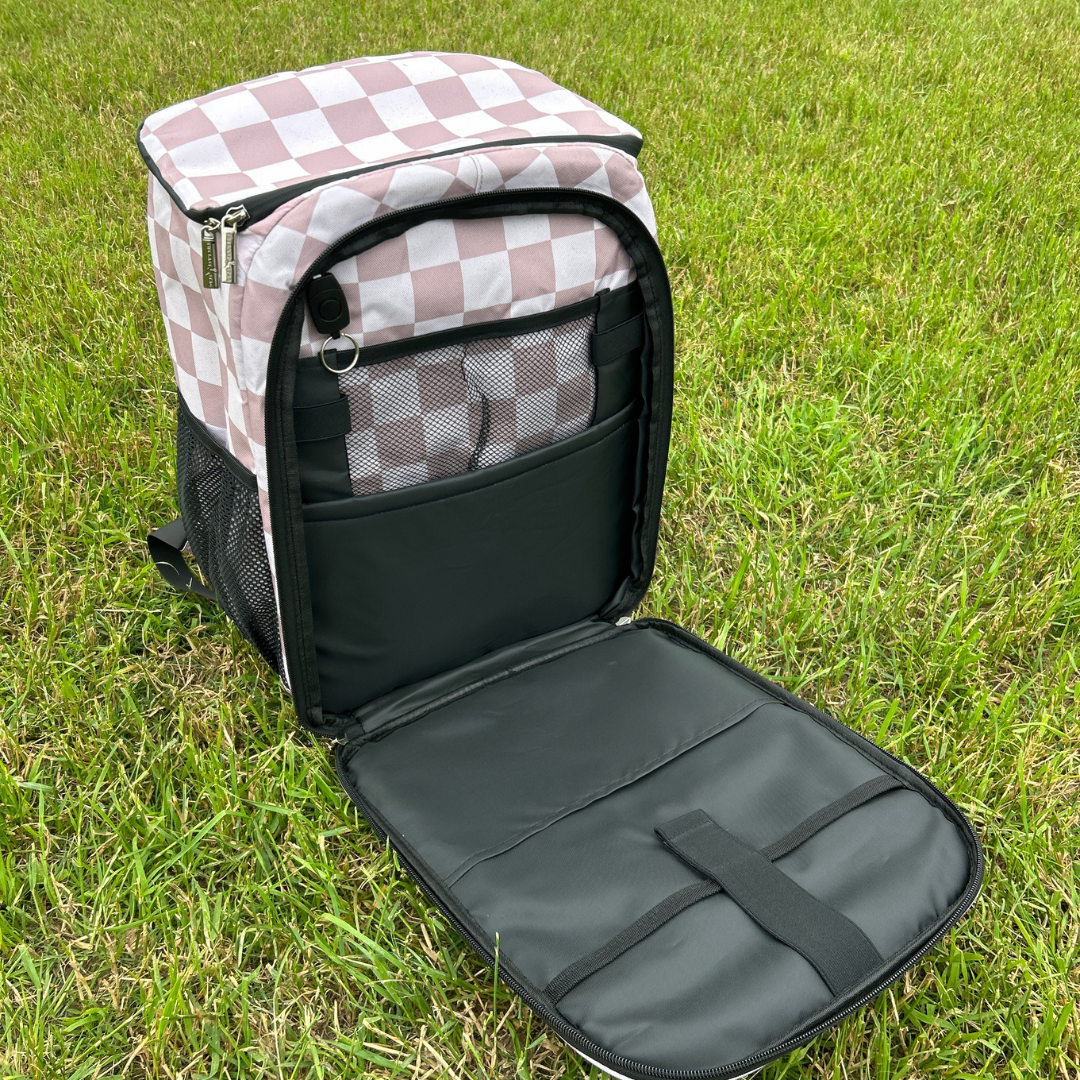 Speckled Beige Checkerboard Backpack Cooler