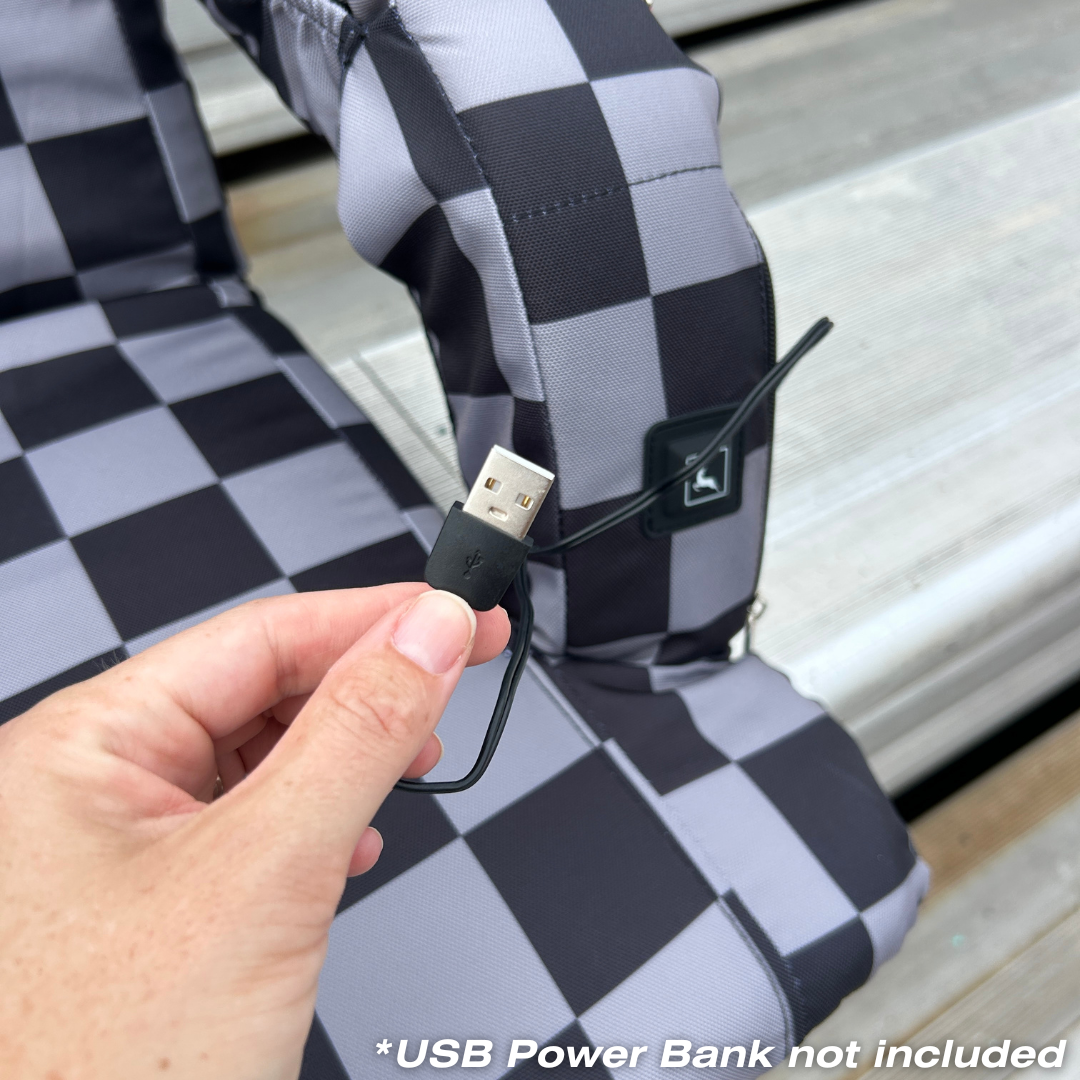 Heated Grey Checkerboard 23" Wide Stadium Seat with Armrests