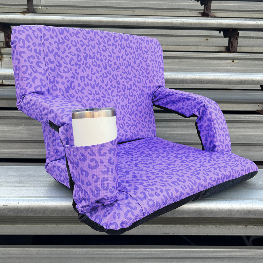 Purple Leopard 23" Stadium Seat with Armrests