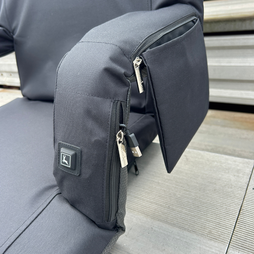 Heated Black 23" Wide Stadium Seat with Armrests