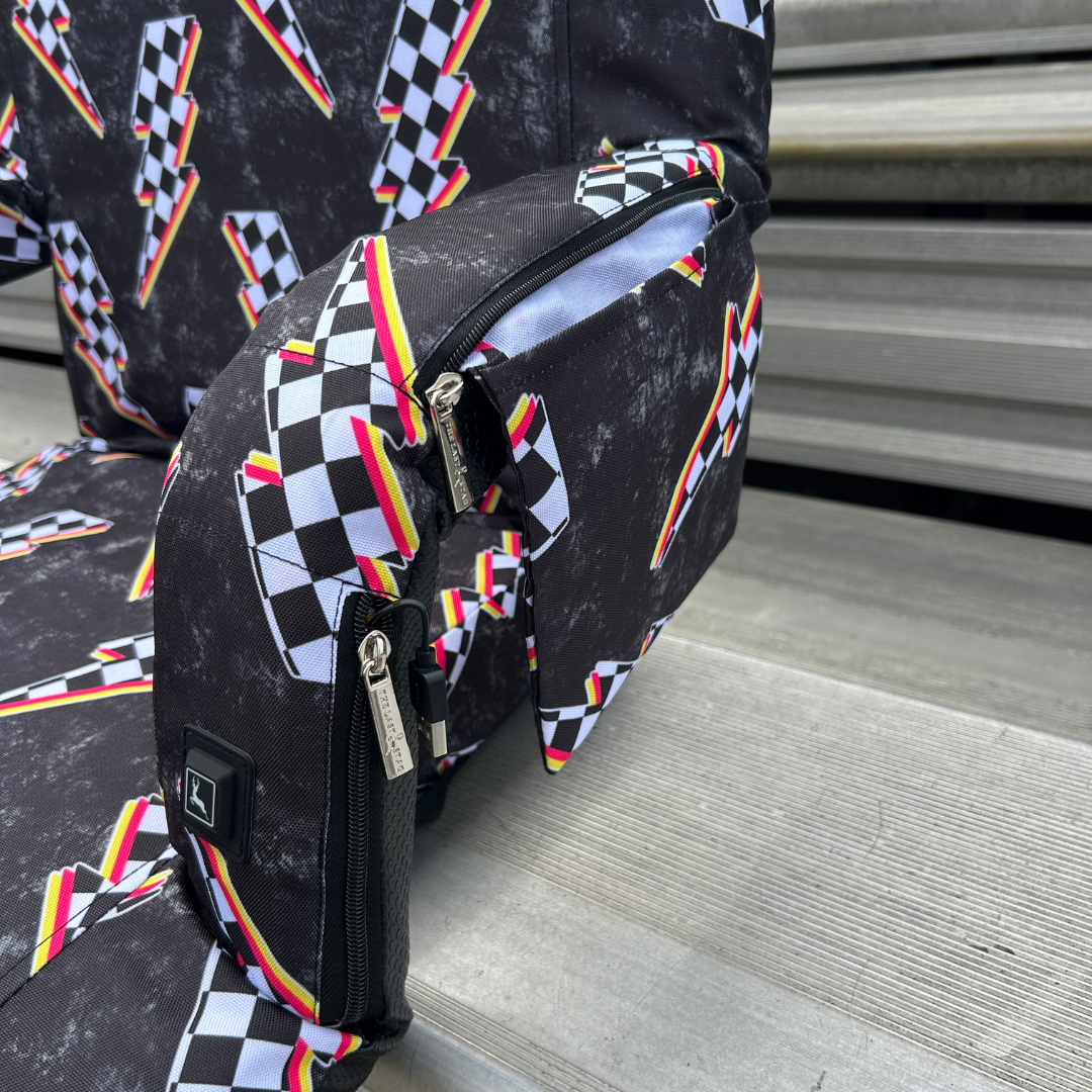 Heated Racing Bolts 23" Wide Stadium Seat with Armrests