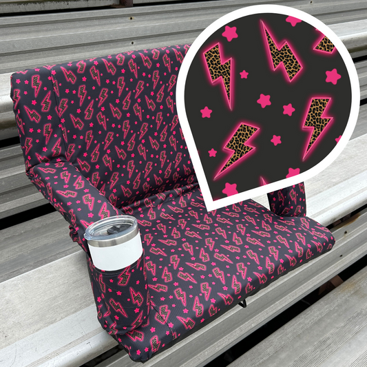 Pink Leopard Lightning Bolts 23" Stadium Seat with Armrests