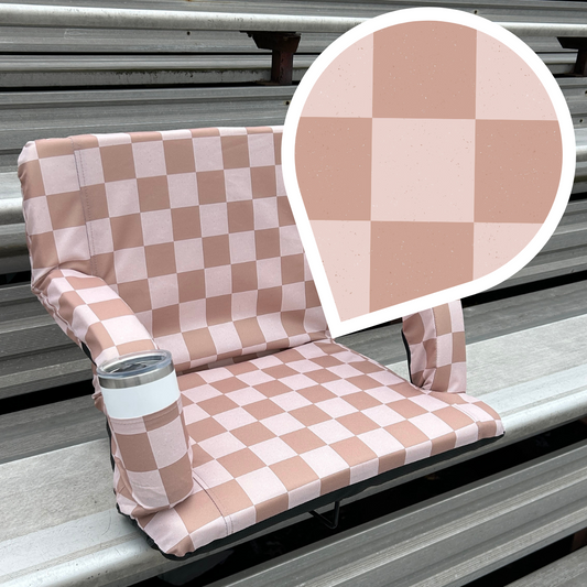 Beige Checkerboard 23" Stadium Seat with Armrests