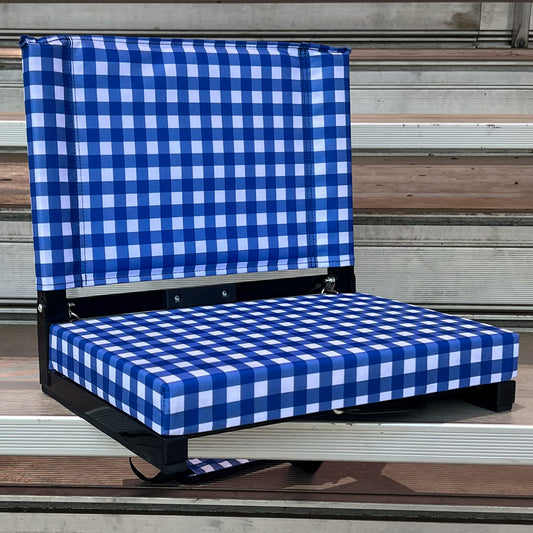 Blue & White Check Folding Stadium Seat