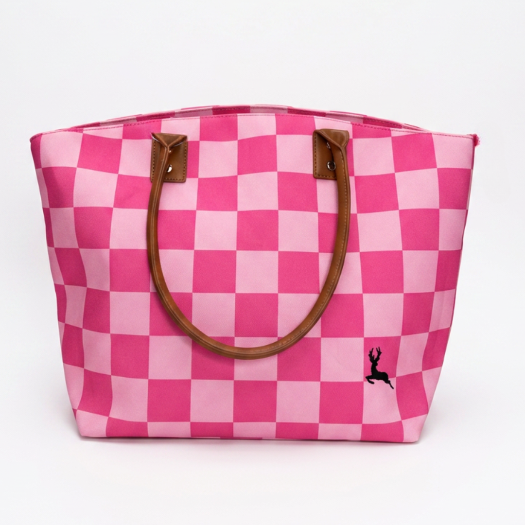 Pink Checkerboard Tote Bag