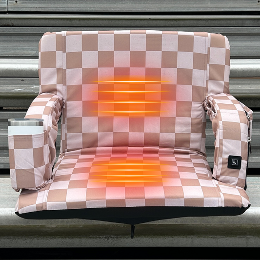 Heated Speckled Beige Checkerboard 23" Wide Stadium Seat with Armrests