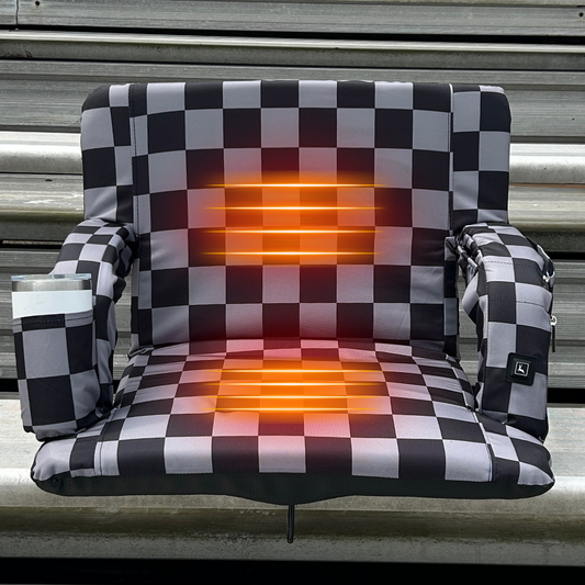 Heated Grey Checkerboard 23" Wide Stadium Seat with Armrests