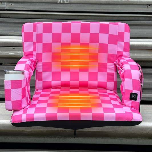 Heated Pink Checkerboard 23" Wide Stadium Seat with Armrests