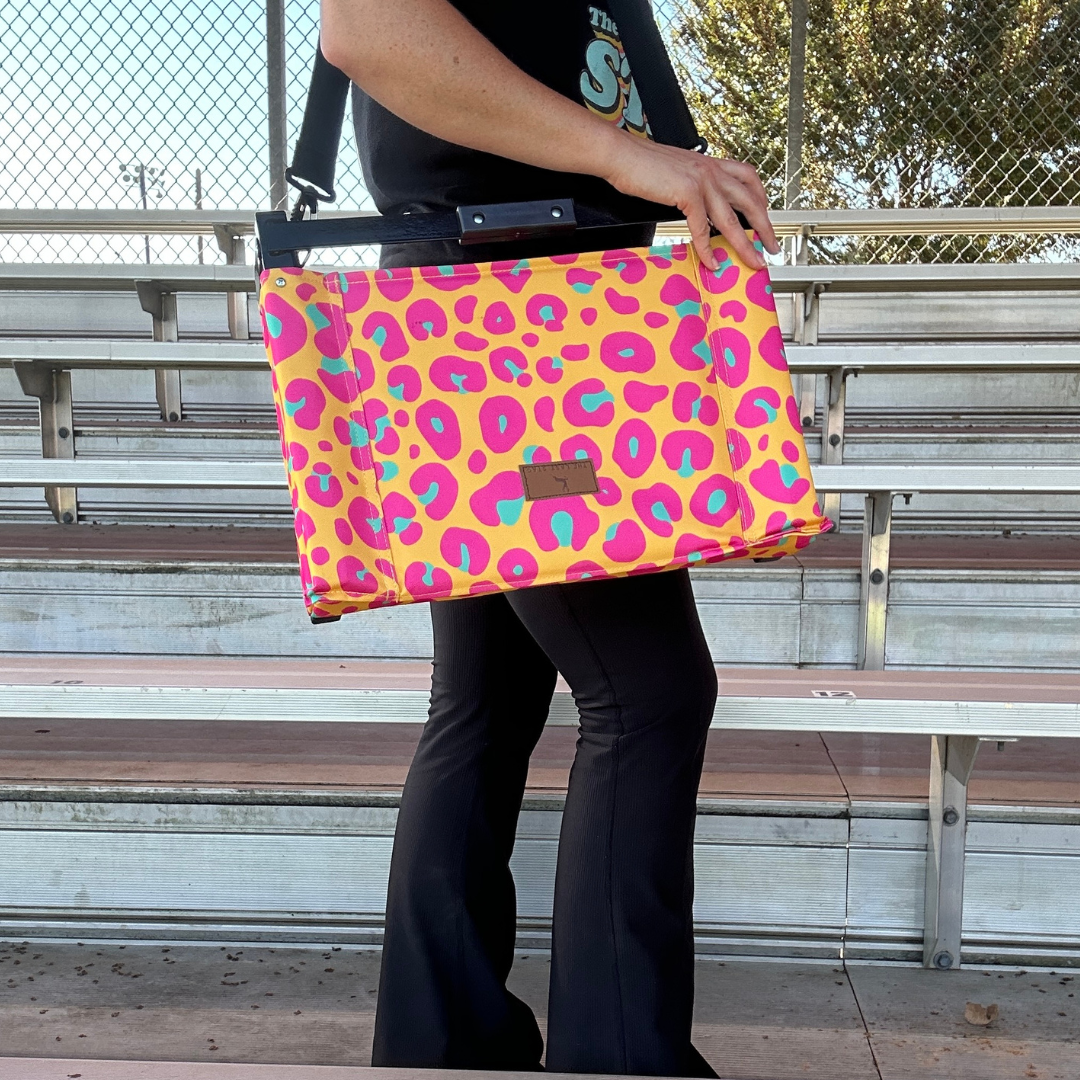 Neon Leopard Print Folding Stadium Seat