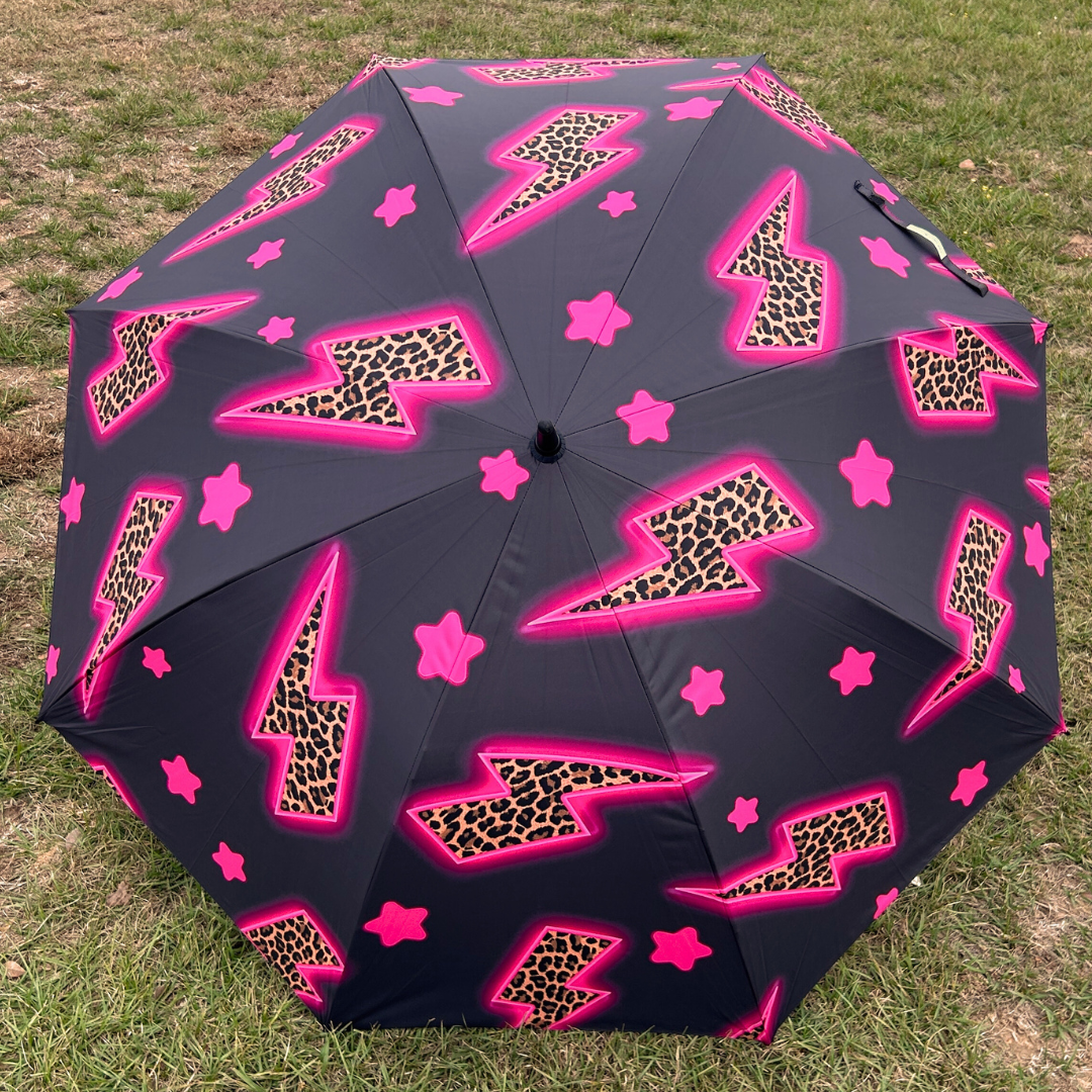 Pink Leopard Lightning Bolts - UPF 50+ Large Golf Umbrella