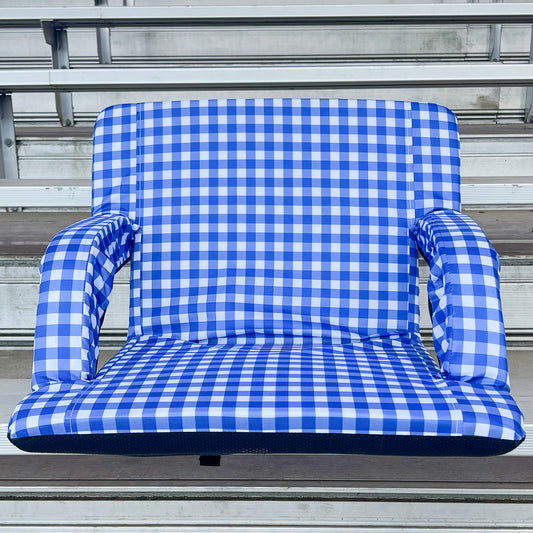 Blue & White Check 23" Stadium Seat with Armrests