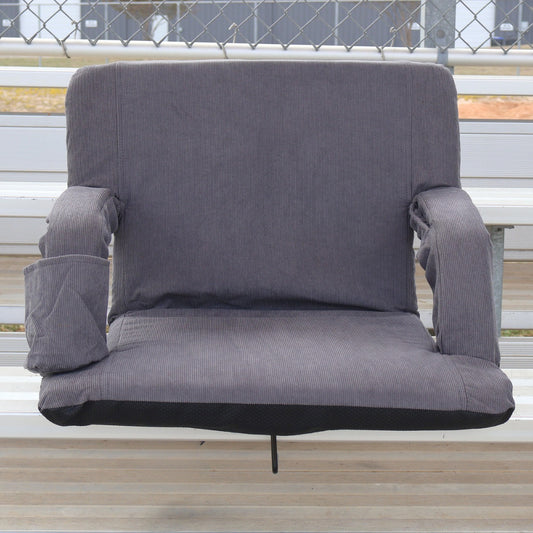 Grey Corduroy 23" Stadium Seat with Armrests