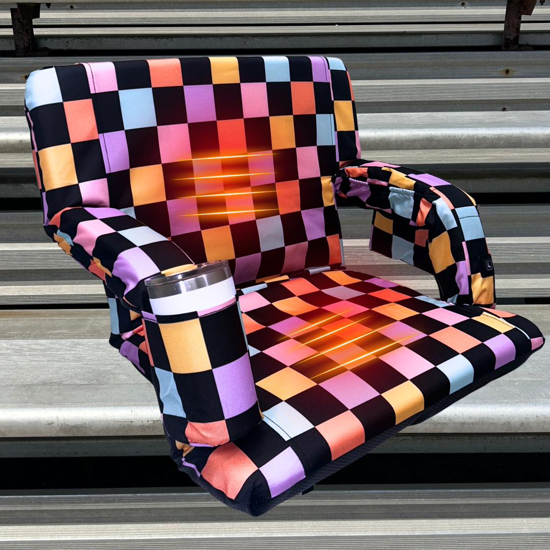 Heated Retro Checkerboard 23" Stadium Seat with Armrests