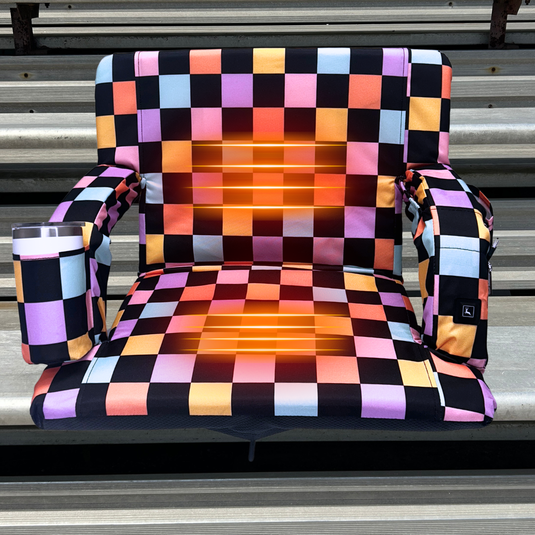 Heated Retro Checkerboard 23" Stadium Seat with Armrests
